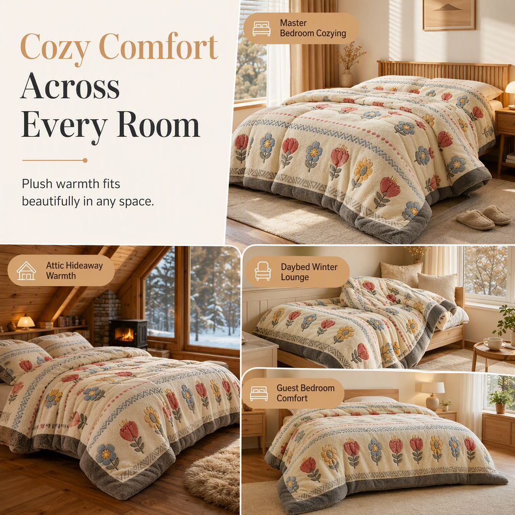 ⏳50% taniej⏰🛌 Dwustronna zimowa kołdra z polaru typu sherpa – gruba i ciepła, miękka w dotyku (jak aksamit), idealna na chłodne noce❄️