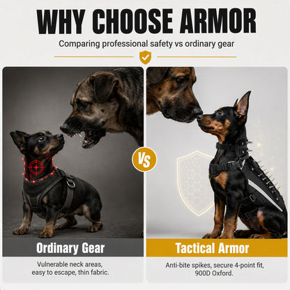 🐕 Taktyczne szelki dla psa z ochronnymi kolcami: oddychająca siateczka, materiał Oxford, elementy odblaskowe, rozmiary XS–M