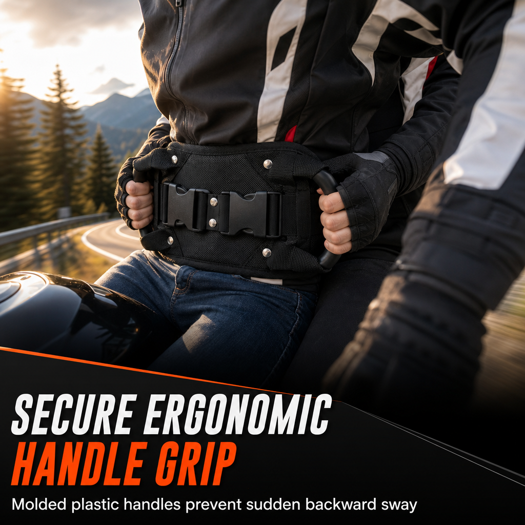 ⏳Oferta ograniczona czasowo⏰ Pas z uchwytem dla pasażera motocykla – antypoślizgowy, regulowany, wytrzymały 🏍️✨