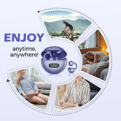 🎧 👂 Słuchawki Bluetooth typu „open-ear” (zaczepiane na ucho) – całodzienny komfort, wciągający dźwięk, minimalizacja wycieku dźwięku, 8–10 godzin pracy na baterii, sterowanie dotykowe. Bez bólu uszu! 🔋