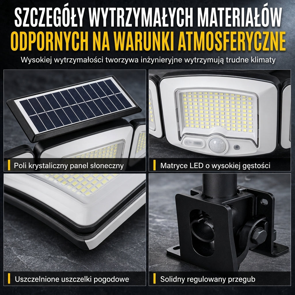 ☀️ Słoneczna lampa z czujnikiem ruchu o 3 głowicach – światło tam, gdzie go potrzebujesz! ✨🔦