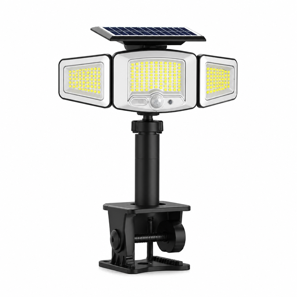 ☀️ Słoneczna lampa z czujnikiem ruchu o 3 głowicach – światło tam, gdzie go potrzebujesz! ✨🔦