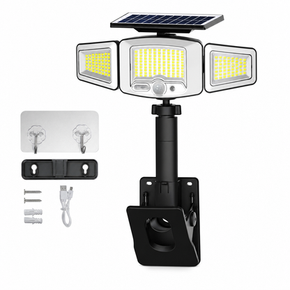 ☀️ Słoneczna lampa z czujnikiem ruchu o 3 głowicach – światło tam, gdzie go potrzebujesz! ✨🔦