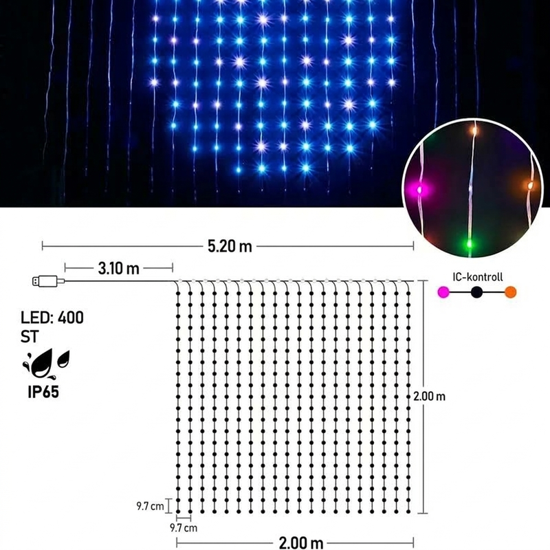 🌈 Teraz 50% taniej! 💡 Wodoodporna kurtyna świetlna LED – sterowanie aplikacją, synchronizacja z muzyką i własne wzory świetlne 🎵