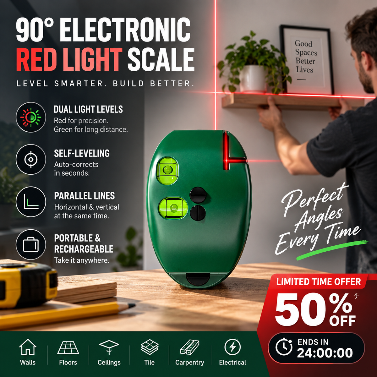 🥳Hit sprzedaży 2026🥳💞Ponad 50 tys. sprzedanych sztuk! 📐🔧 50% taniej! Laserowa poziomica kątowa 90° – wyznaczanie linii laserem, idealna do układania płytek i majsterkowania. Precyzyjna, trwała i poręczna! 🛡️💪