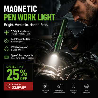 🔦 Latarka robocza w kształcie długopisu – 50% ZNIŻKI! OFERTA LIMITOWANA!💡✨Silny magnes, obrotowa głowica LED i przenośny design – idealna do napraw, majsterkowania i pracy w terenie. Niezbędnik w warsztacie i w domu! 🛠️