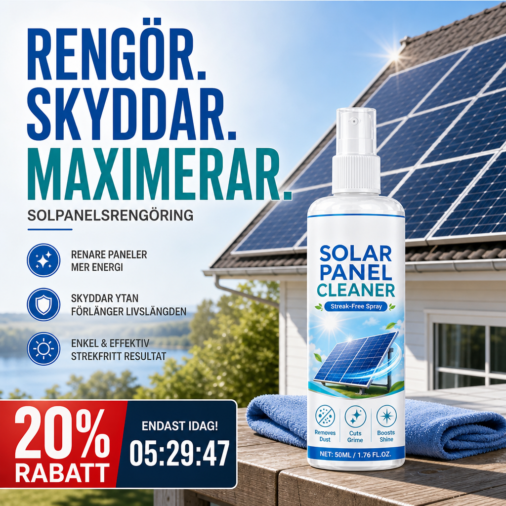 🛒 Teraz 50% taniej! ☀️ Zaawansowany spray do czyszczenia paneli słonecznych – Skutecznie usuwa zabrudzenia i zwiększa uzysk energii – Łatwy w użyciu produkt do stosowania na zewnątrz 💧